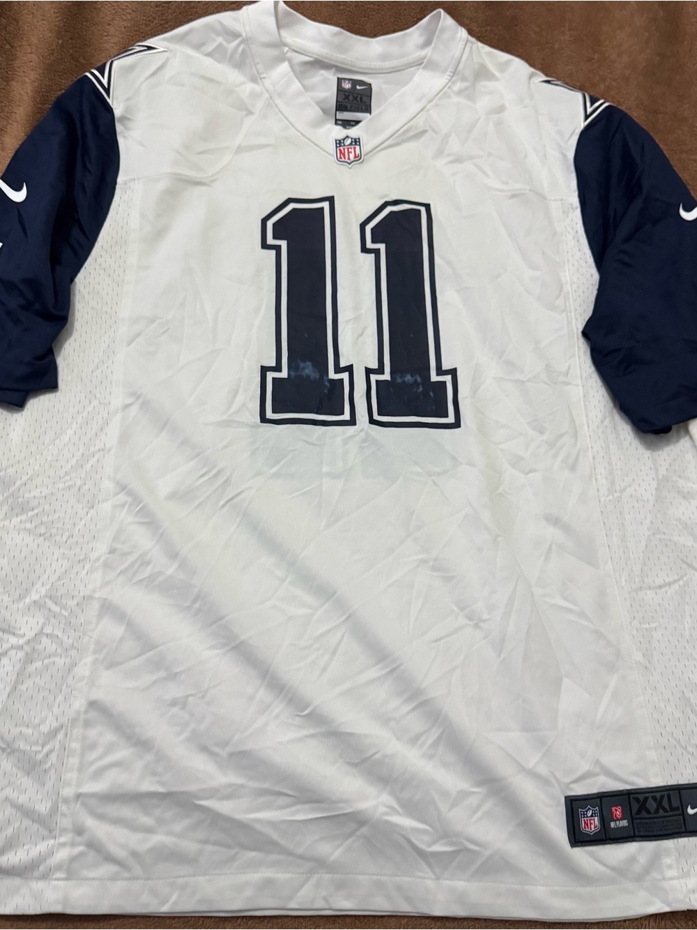 Nike White and Navy #11 Football Jersey